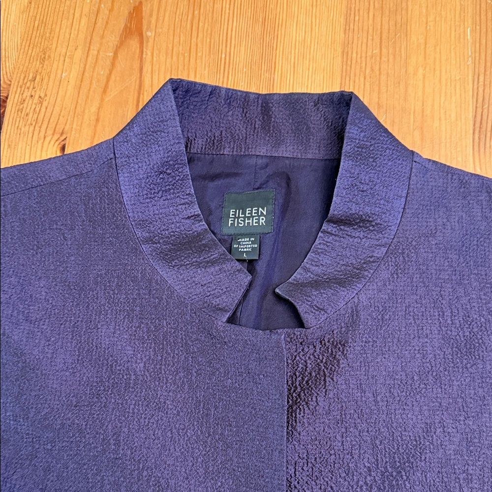 Eileen Fisher Deep Purple Textured Blouse 100% Silk Size Large